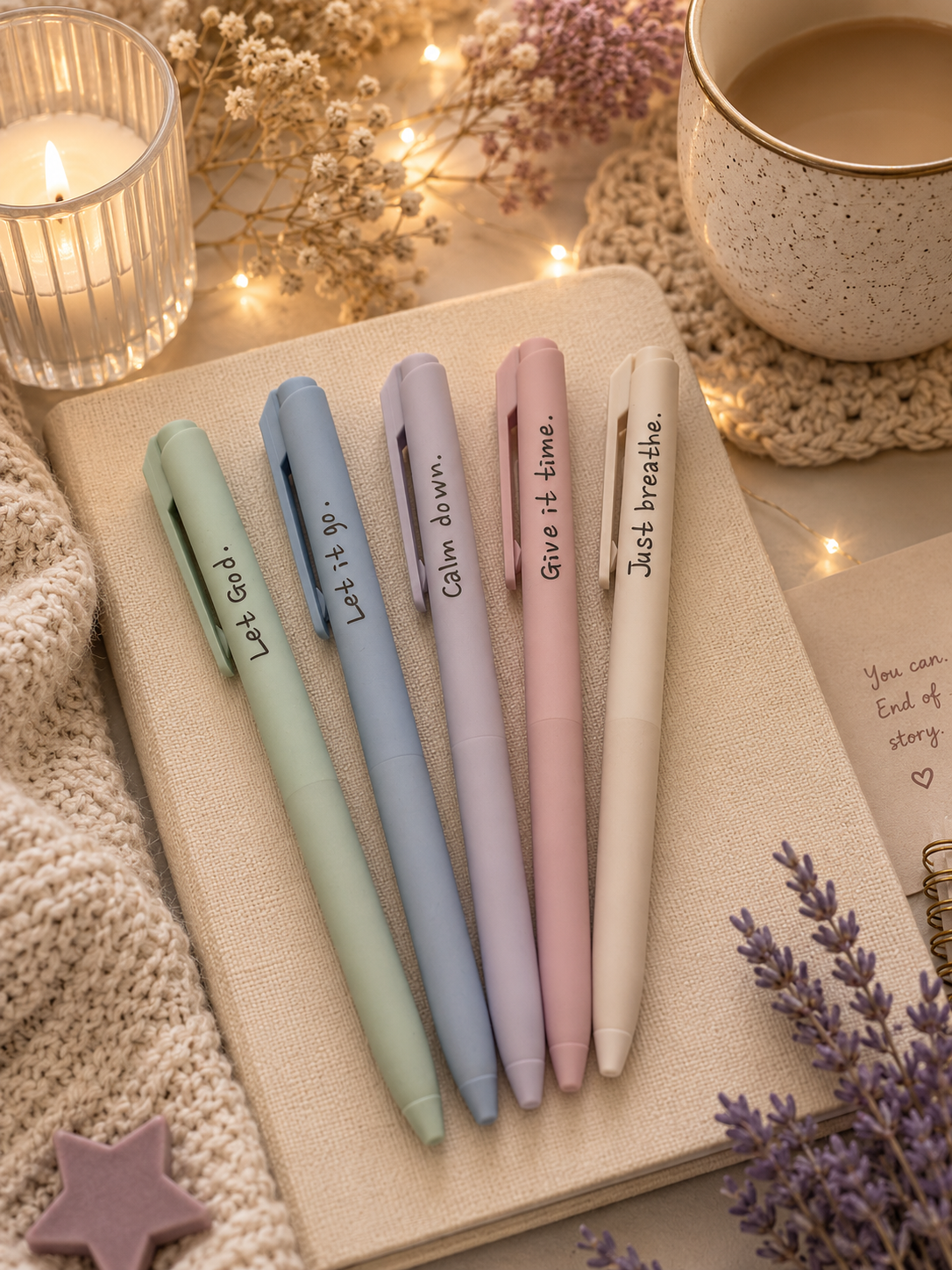 Stylos gel affirmations en couleurs pastel