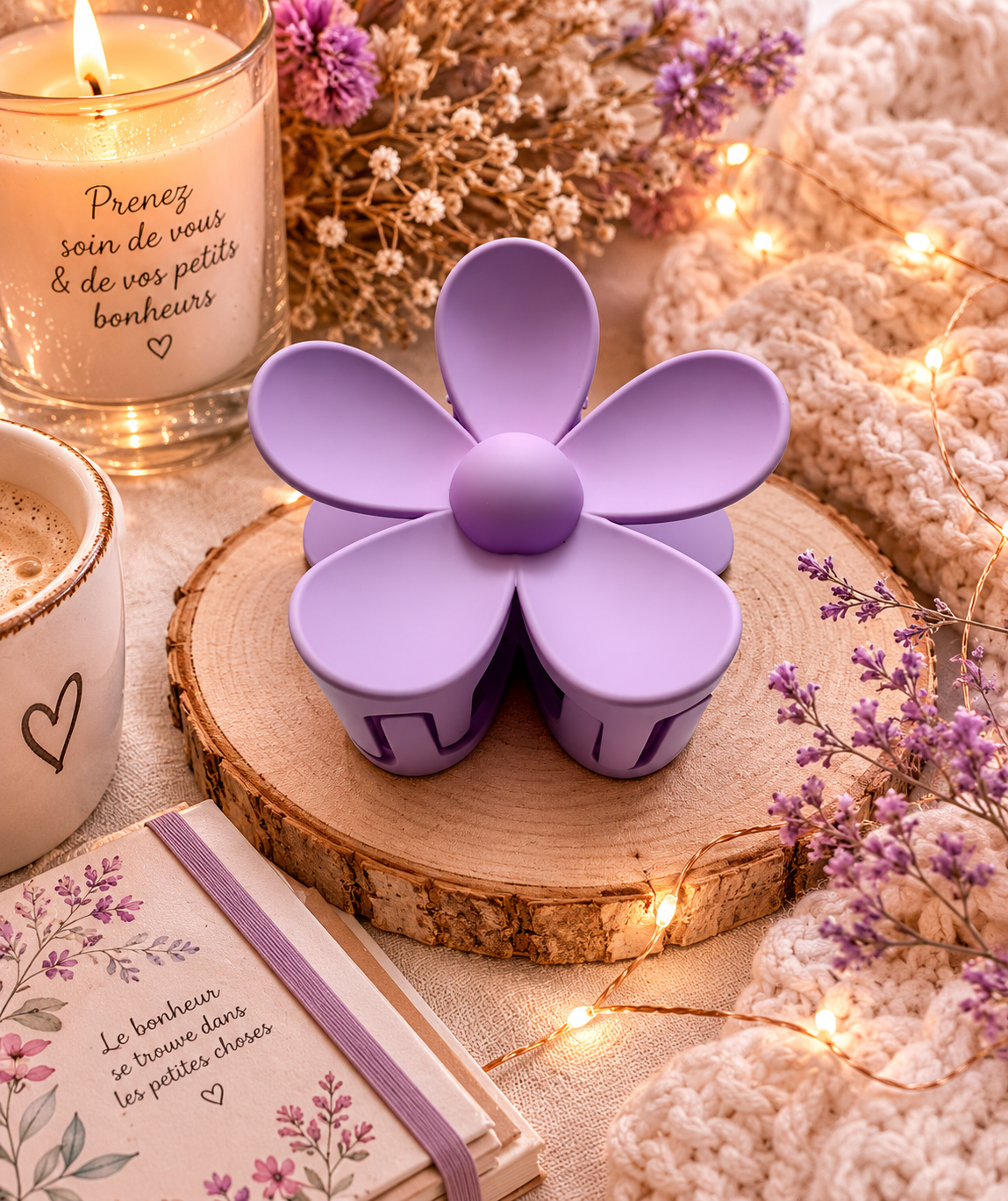 Pince à cheveux fleur mauve