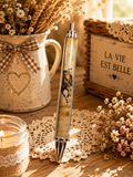 Stylo décoratif avec chevaux au galop et embouts argentés