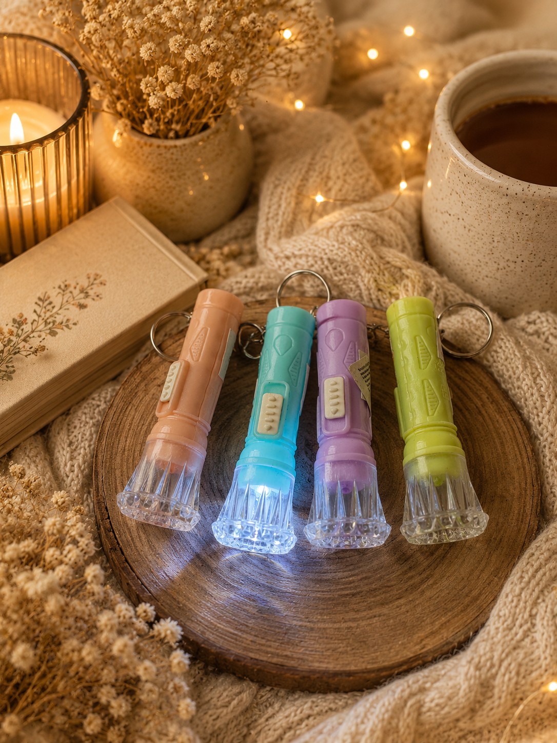 Porte-clés lampe de poche en couleurs pastel