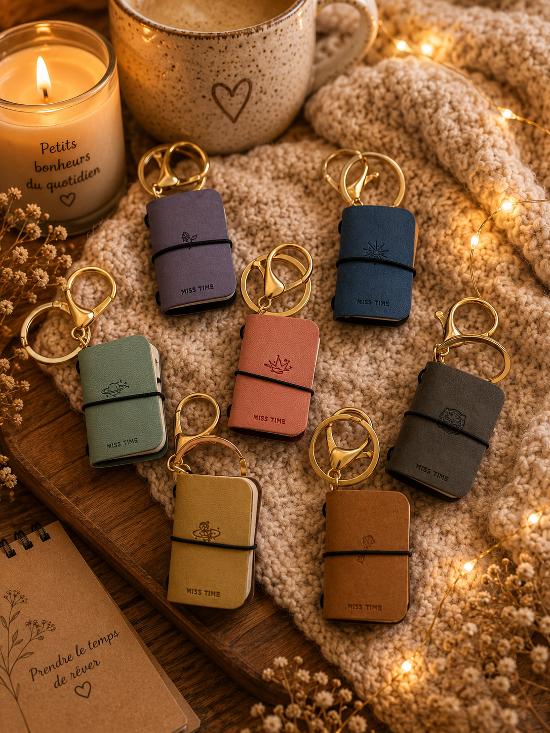 Porte-clés mini carnets Miss Time en plusieurs couleurs
