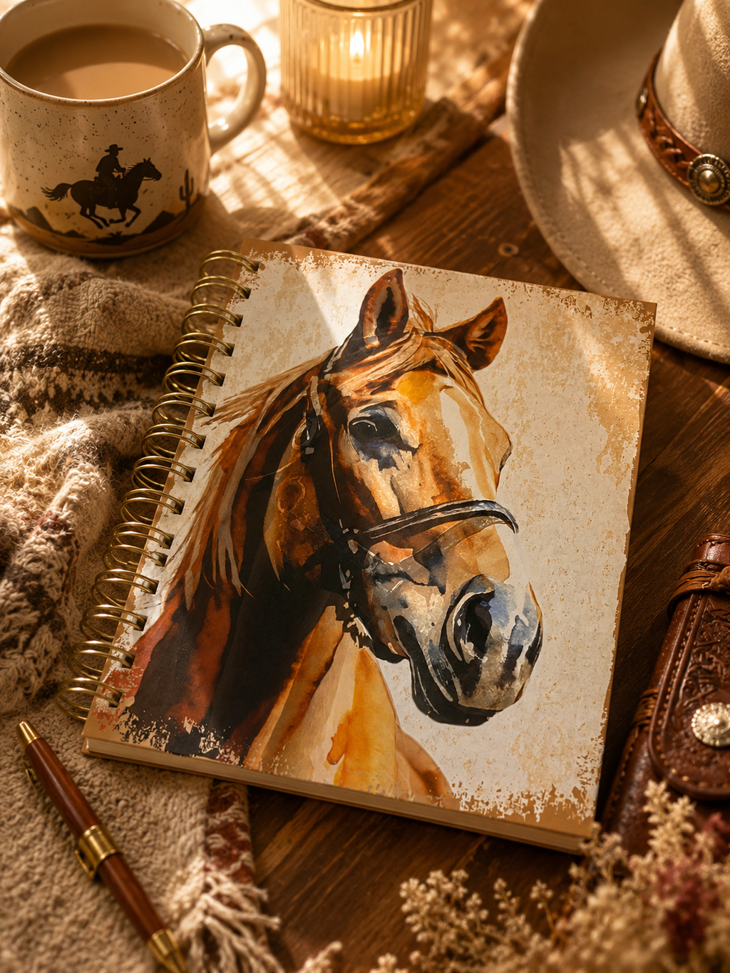 Journal country western avec portrait de cheval aquarelle