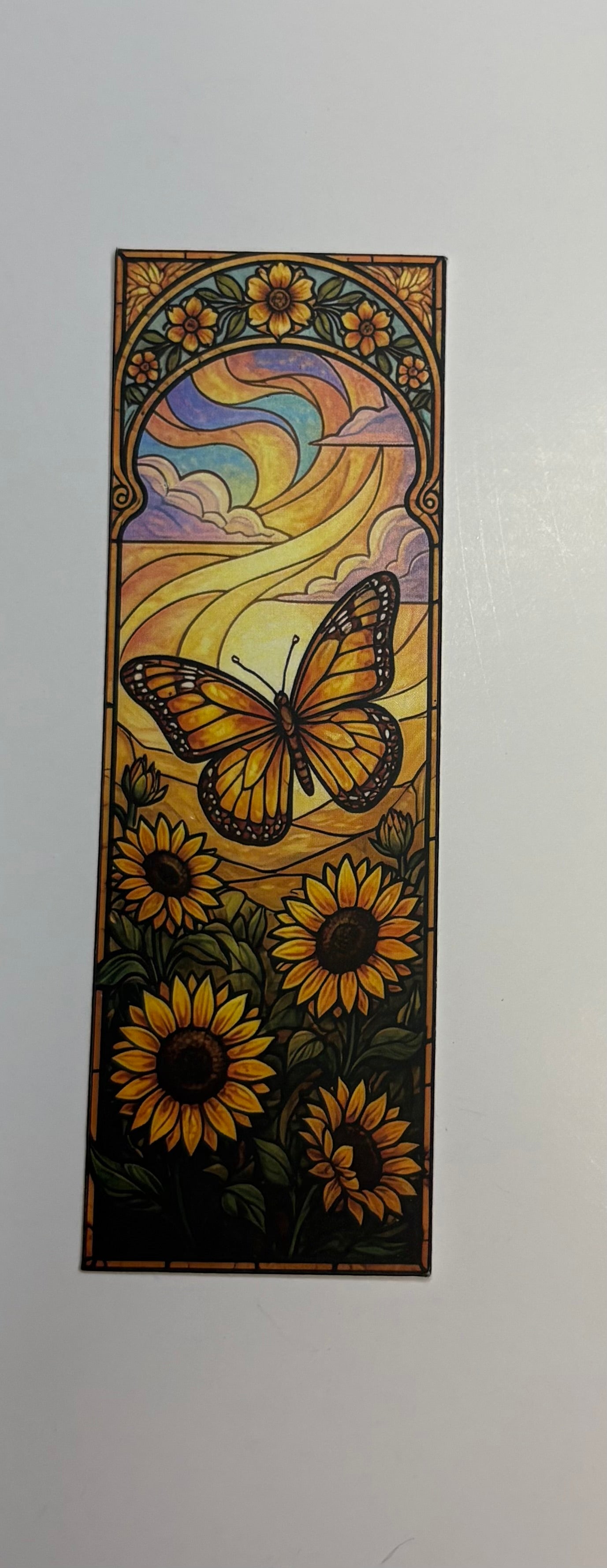 Signet papillon monarque tournesols style vitrail
