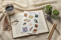 Feuille d'autocollants livresque dans un décor cocooning