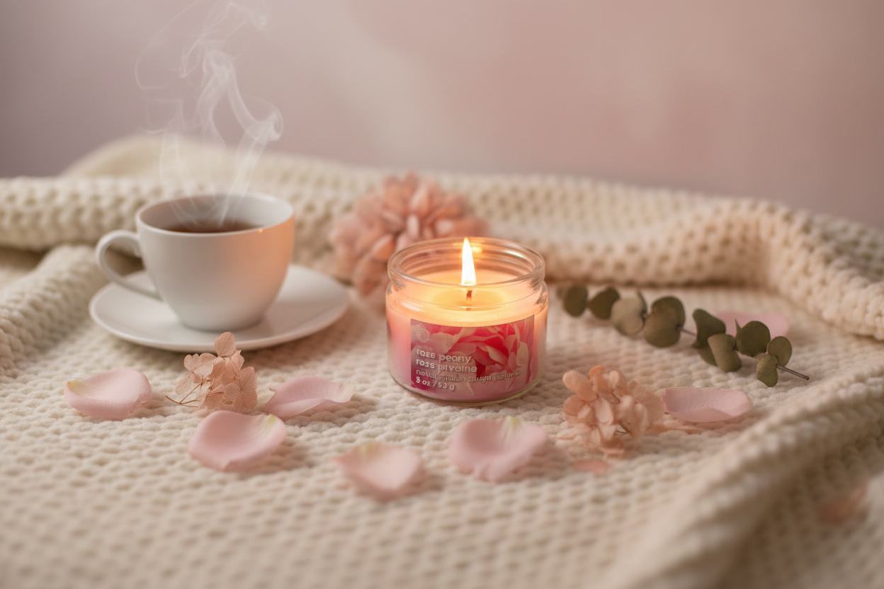 Chandelle rose pivoine ambiance cocooning