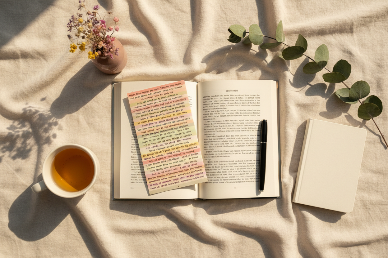 Feuille d'autocollants citations inspirantes dans un décor cocooning pastel